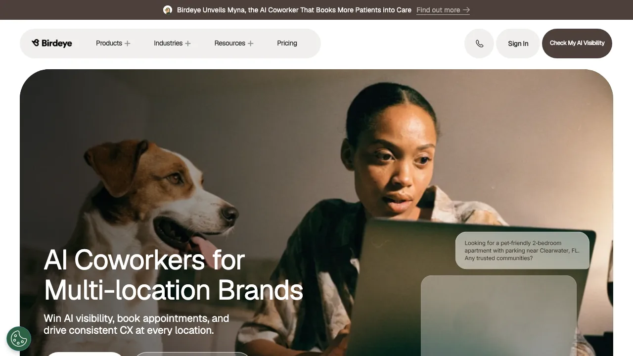 Birdeye homepage showing its AI coworkers for multi-location brands