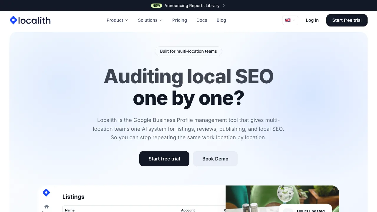 Localith homepage showing AI-audited local SEO for multi-location businesses