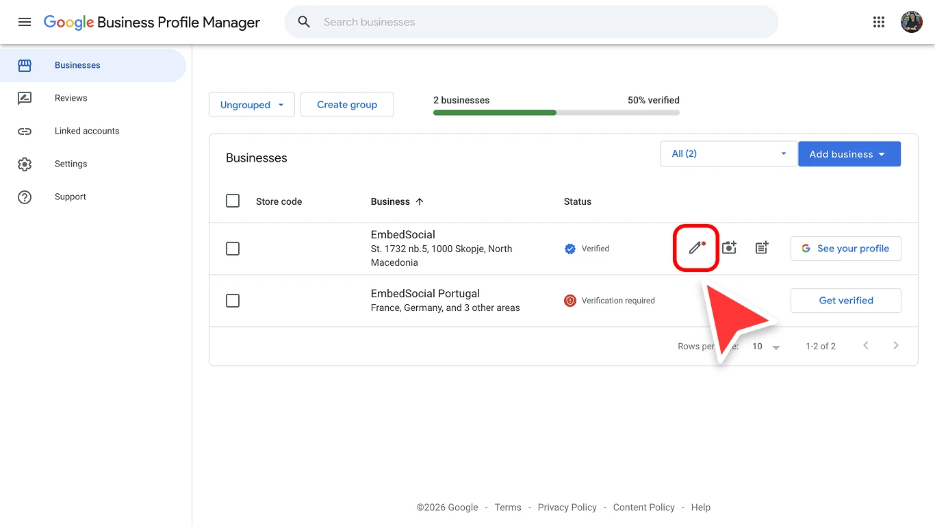 Native Google Business Profile Manager edit screen with business info fields