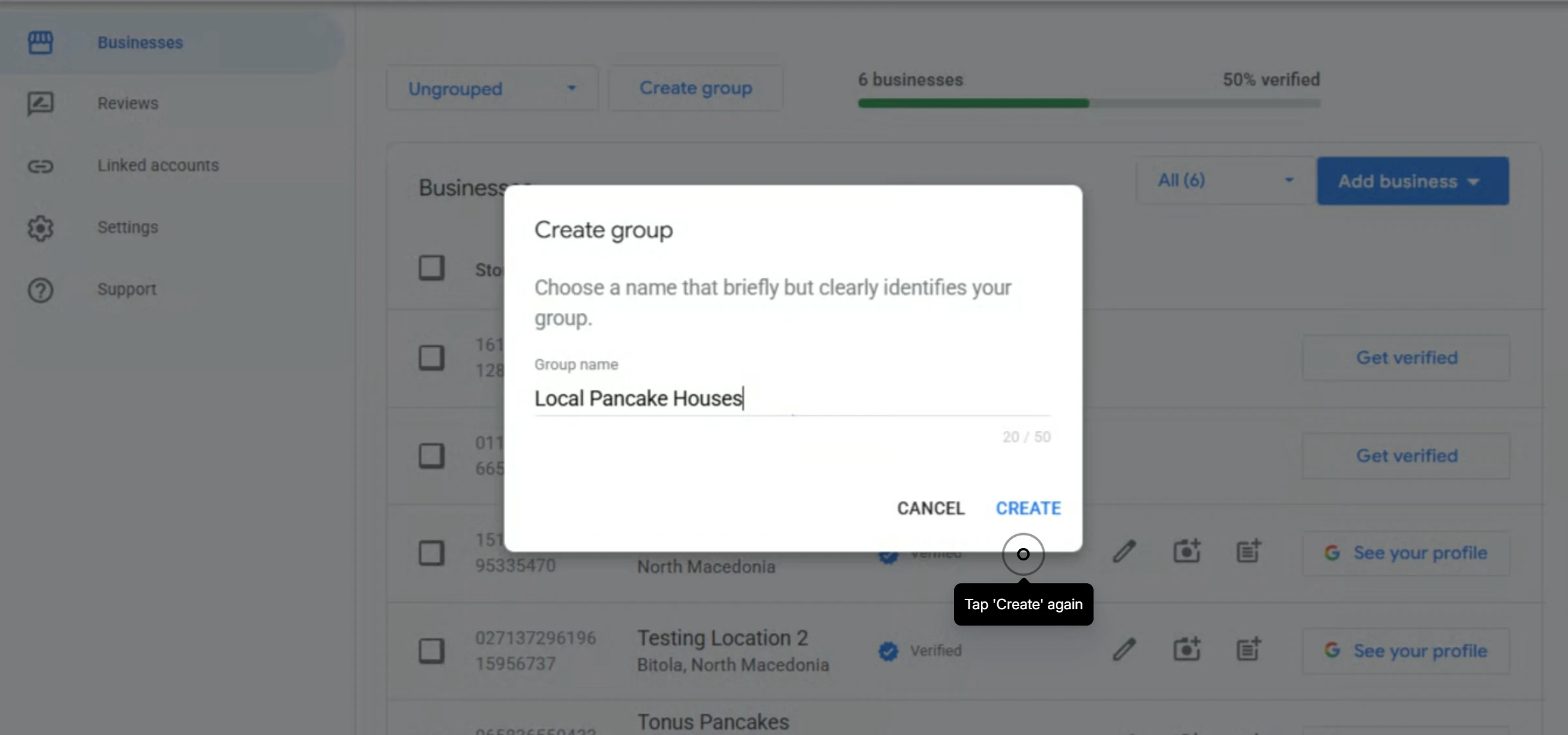 Assegnare un nome a un nuovo gruppo Google Business Profile