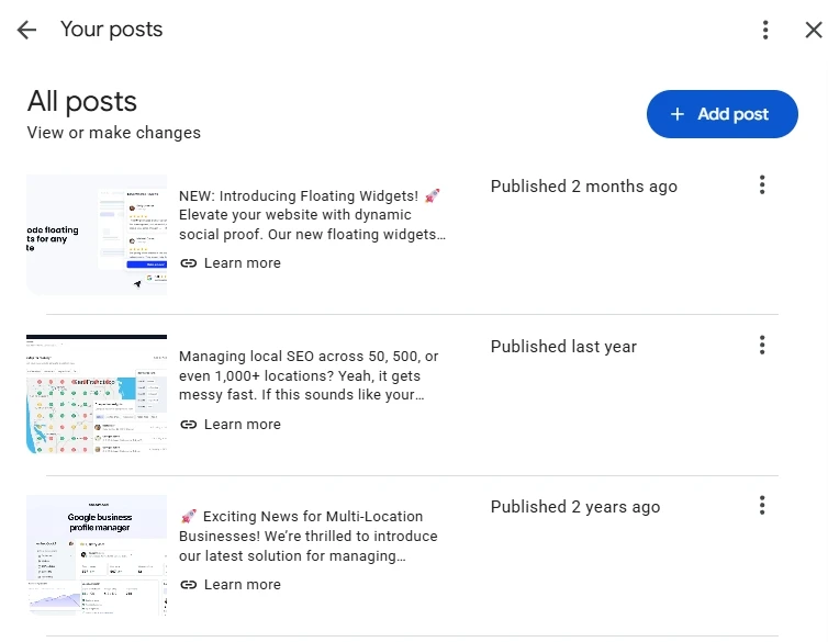Creating a new Google Business Profile post directly inside the native manager