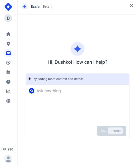 Essie, Localith’s AI Assistant, explaining Google Business Profile review automation options in a chat window