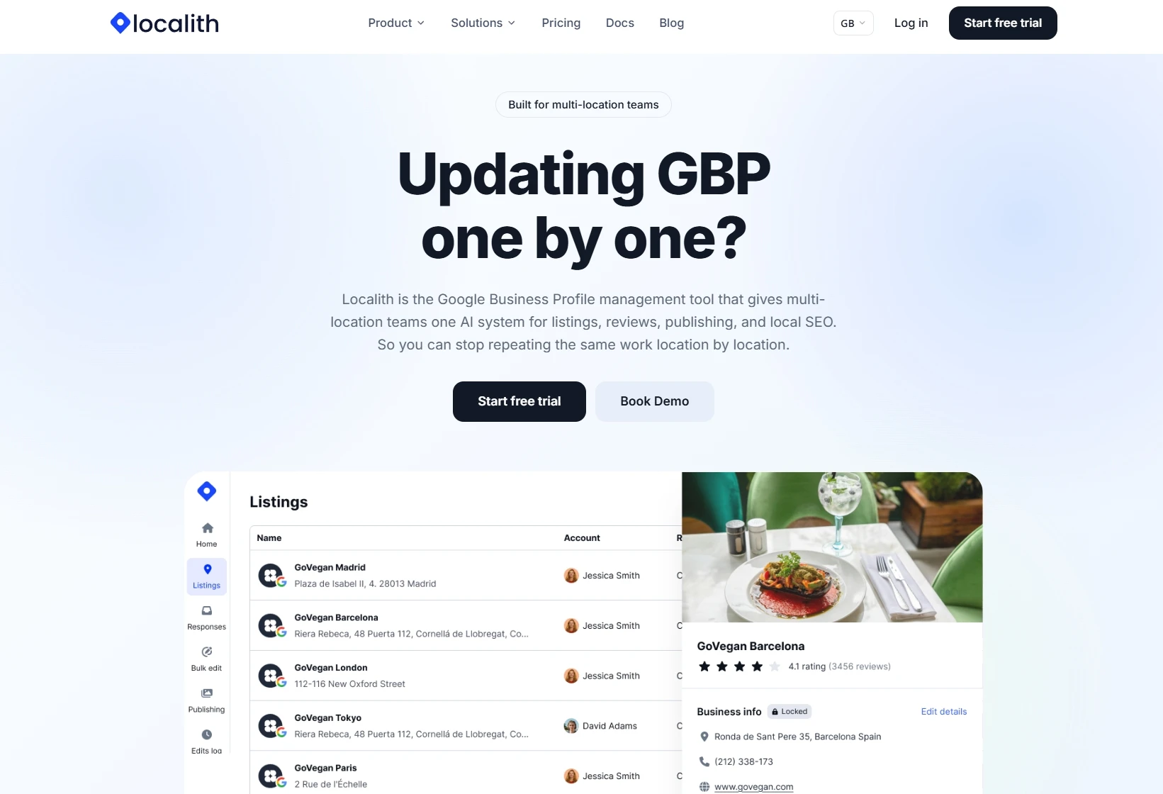 Localith landing page introducing the AI-powered Google Business Profile management platform