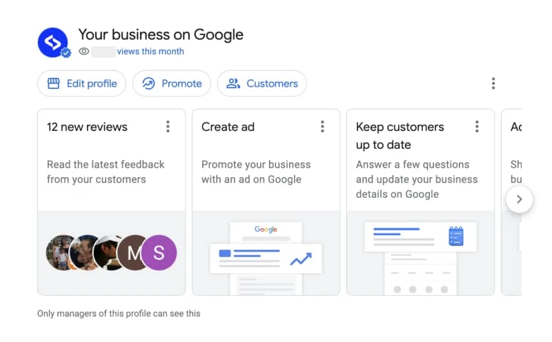 Screenshot of managing a Google Business Profile directly in Google Search