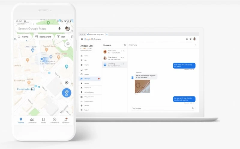 Screenshot of Google Business Profile messaging on desktop