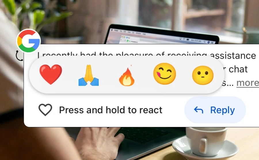 Screenshot of Google reviews showing emoji reactions