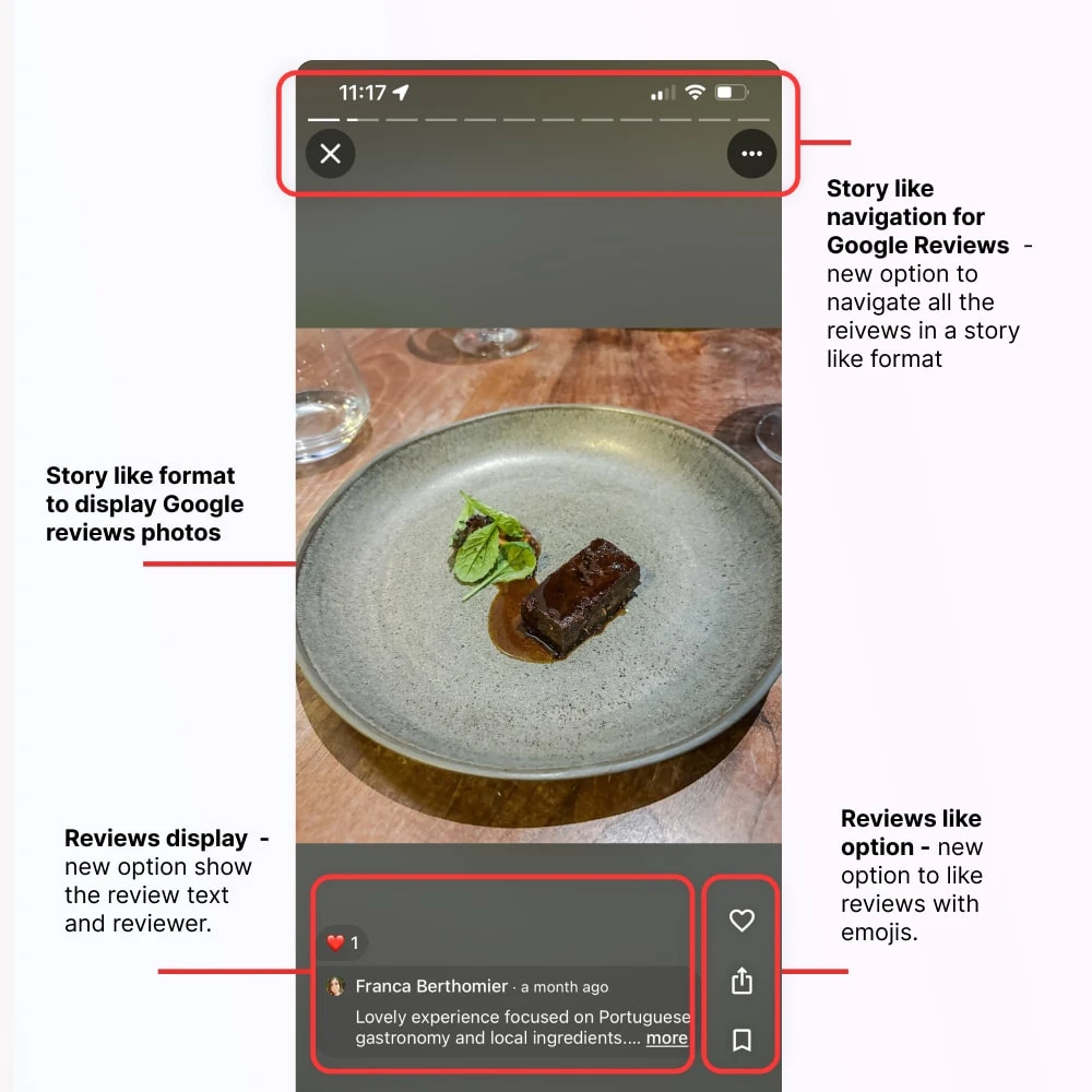 Screenshot of the story-format display for Google reviews and photos