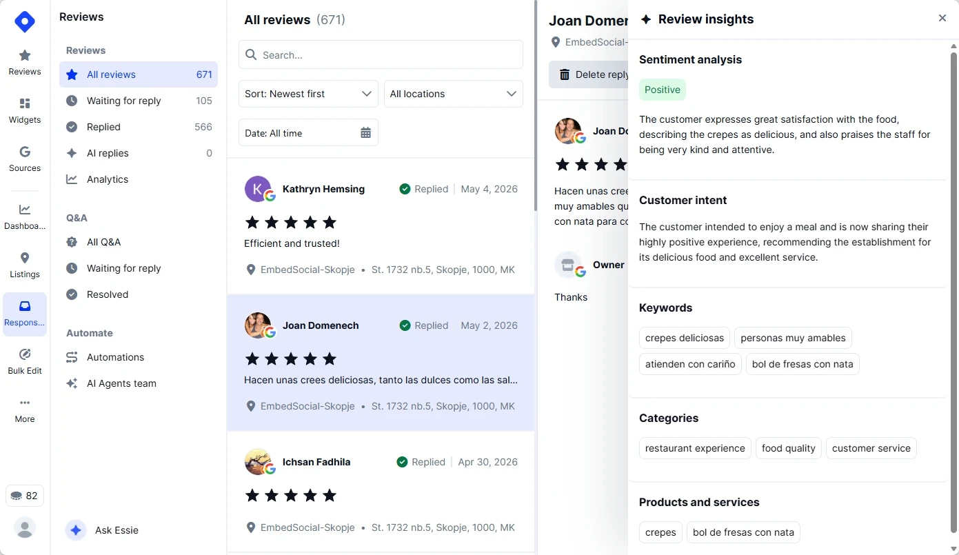 Localith interface for searching Google reviews