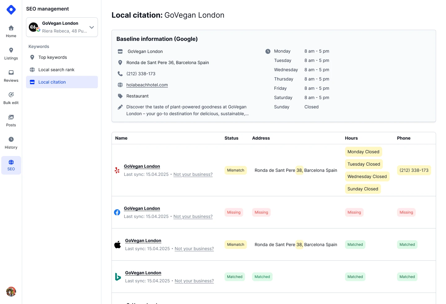 Localith local citations tool screenshot