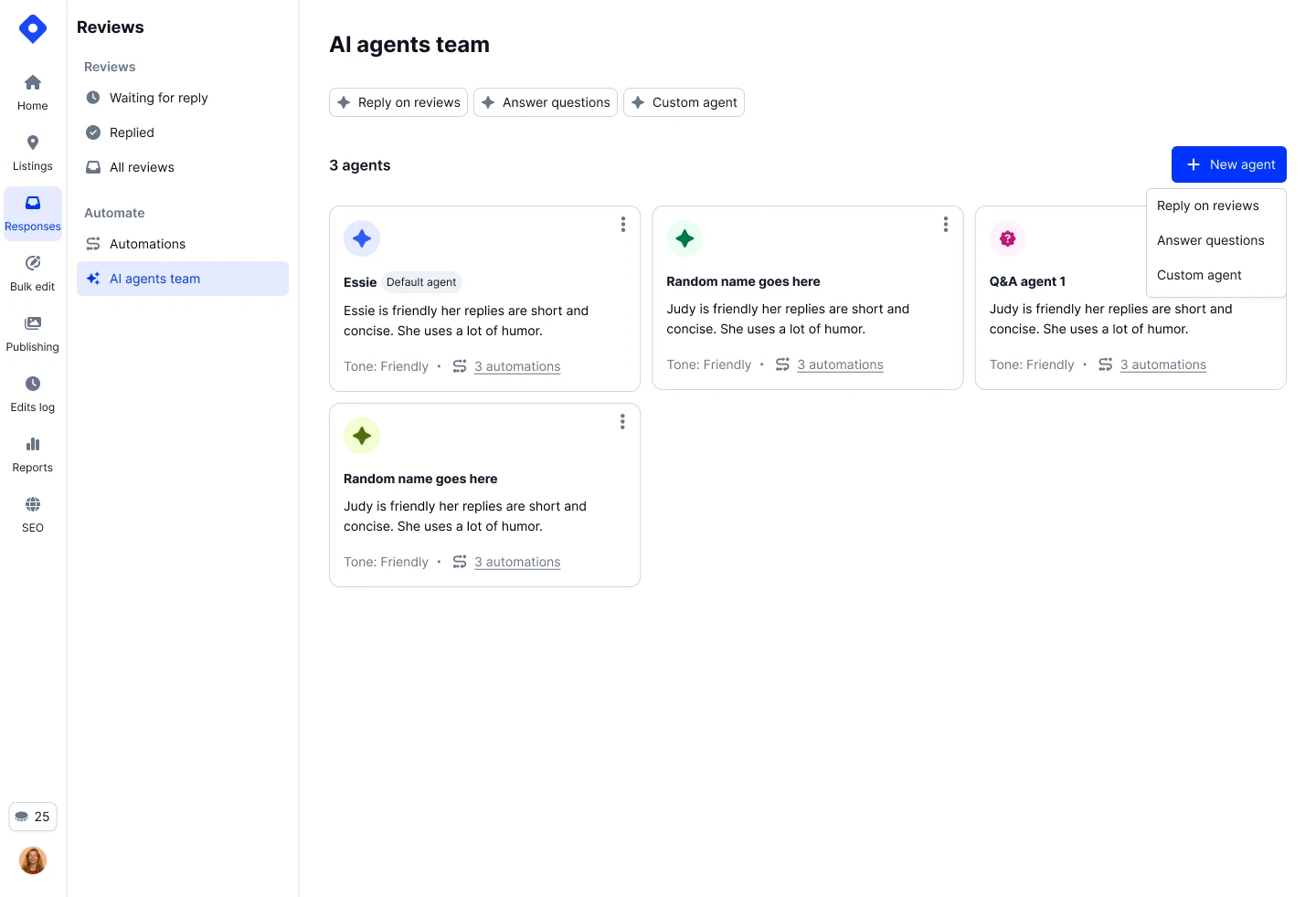 Custom AI agents for Google review and Q&A automations
