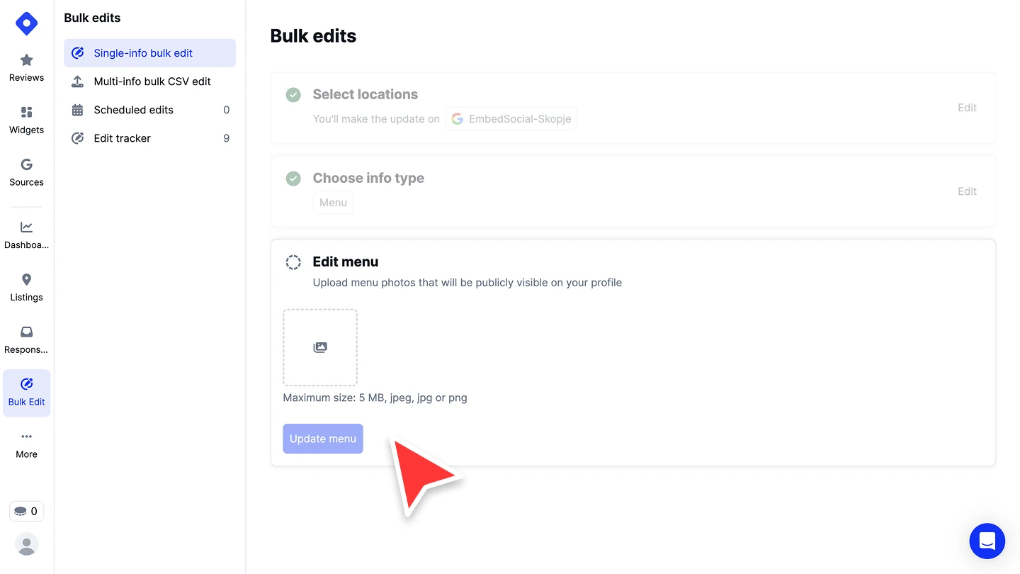 Bulk upload menu images to multiple Google Business Profile locations